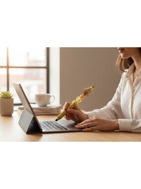 Handmade Sunflower & Bee-Themed Stylus Pen With Decorative Beads And Rhinestones